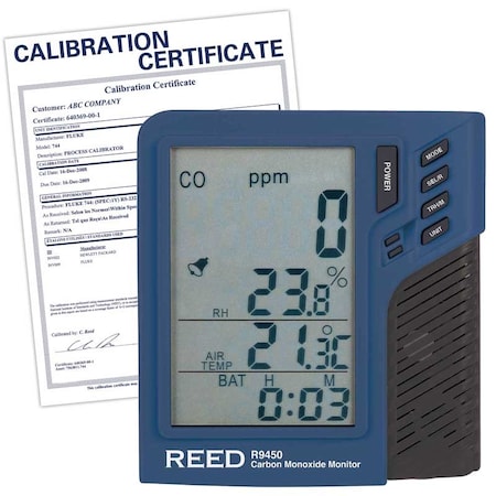 Reed Instruments R9450-NIST Carbon Monoxide Monitor with Temperature and Humidity,  R9450-NIST
